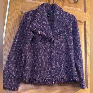 Carole Little Fringed Collar And Hem One Front Button knit Cardigan Sweater
